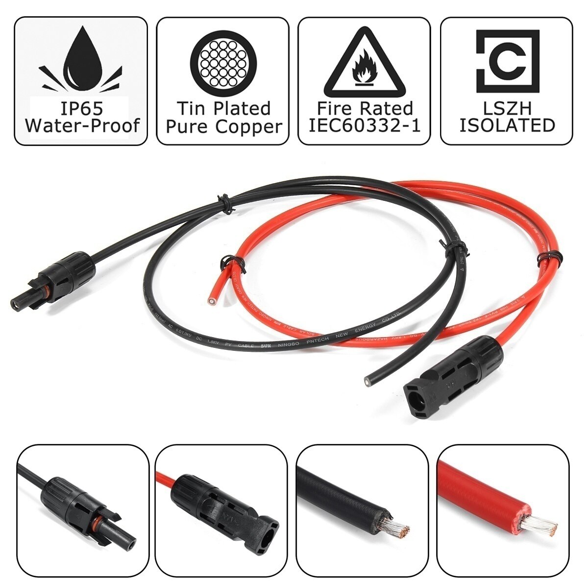 1 Pair Black+Red Solar Panel Extension Cable Wire PV Connector 10/12/14 AWG Copper Wire PV Cable