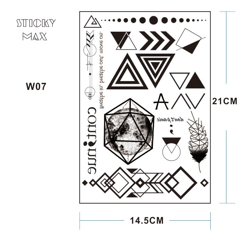 W07 1 stycke geometrisk tatuering med triangel, kvadrat, planet, semikolon, lås kroppsmålning vattentäta tatueringar: Default Title