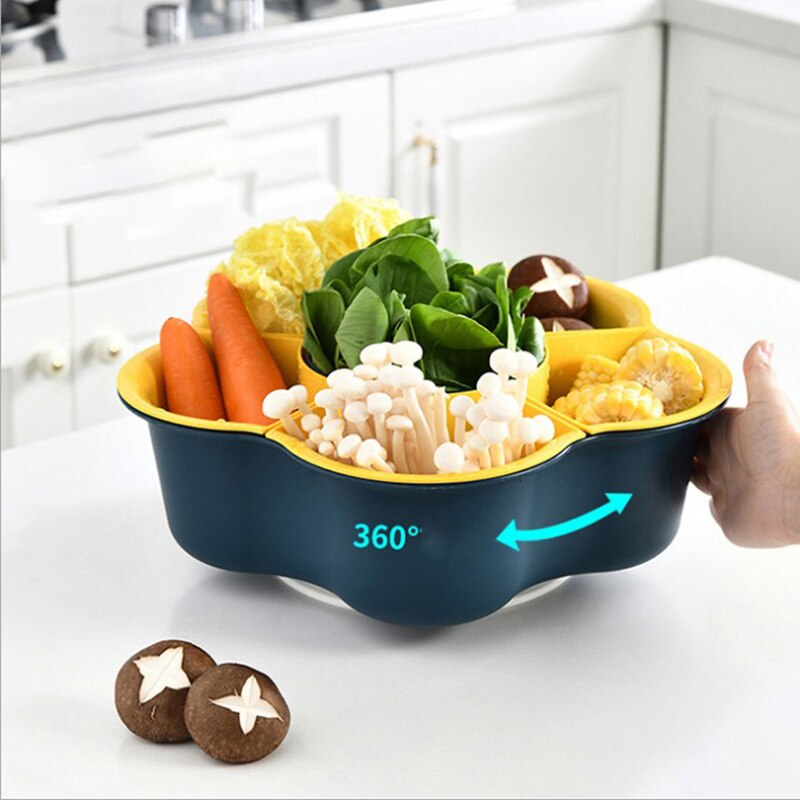 Rotary Hotpot Platter Drain Basket Fruit Plate Vegetable Multi Grid Food Basket