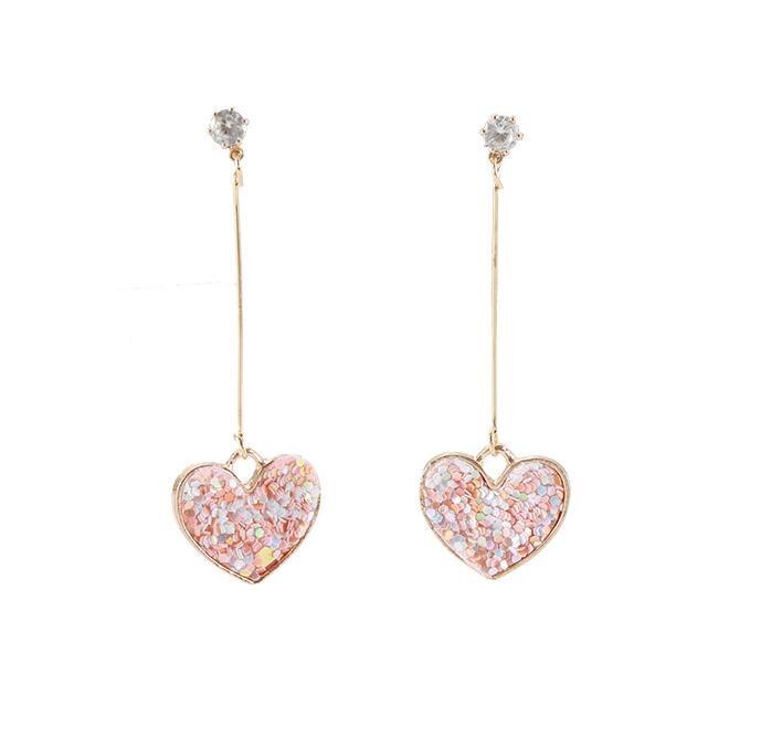 Korean Sweet Romantic Girl Pink Sequin Love Long Exquisite Pendant Earrings Temperament Wild Bride Earrings: Default Title