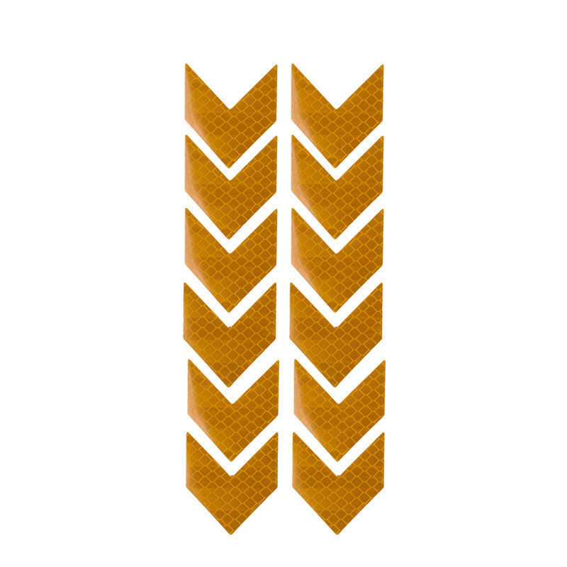 12pcs Car Reflective Sticker Warning Decals Arrow Sign Tape Stickers For Auto Tail Bar Bumper Trunk Safety Decoration Sticker: YELLOW