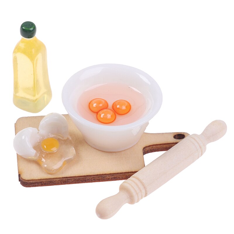 5Pcs/Set Cute 1:12 Scale Dollhouse Miniature Rolling Pin Egg Bowl Olive Oil Set Kitchen Accessories