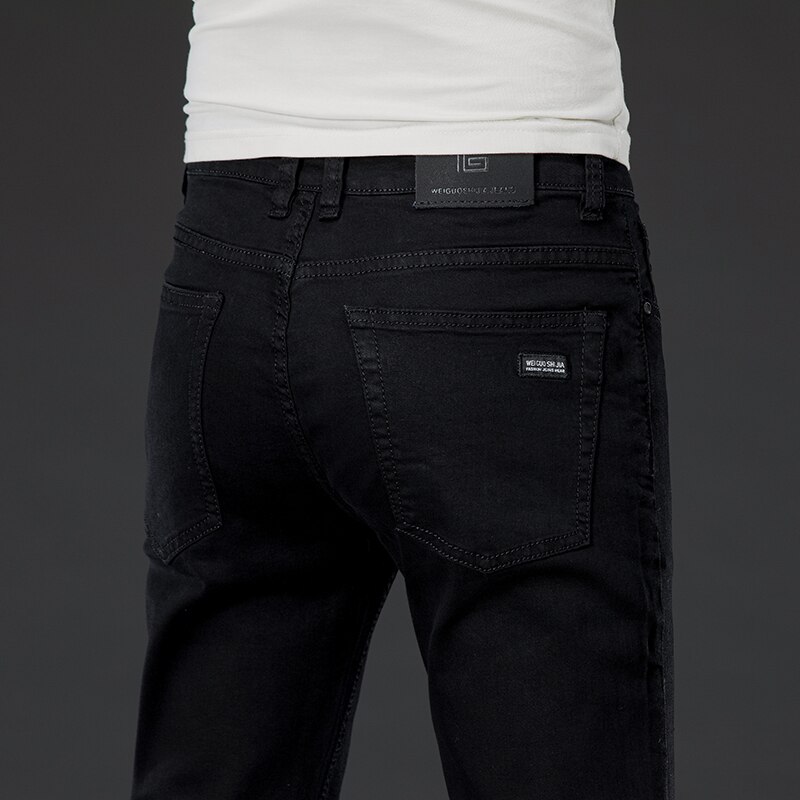 BAIDAFEILI Oversized 42 40 38 Slim Straight Black Jeans Men Spring Youth Pop Men Mid Waist Elasticity Black Pants