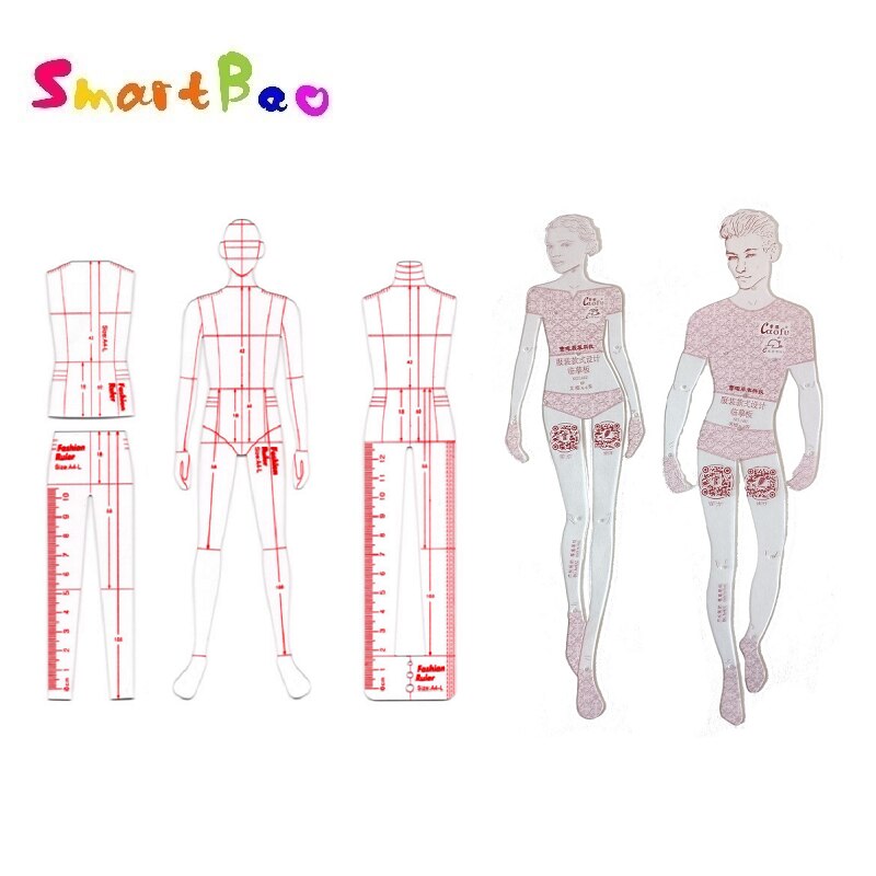 Male Ruler Garment Effect Style Men Drawing Template Ruler Original Model 25cm Height: Men add Women C