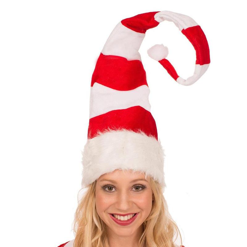 Long Striped Christmas Elf Hat For Home Bar Xmas Theme Party Funny Felt Plush Elf Hat Headgear