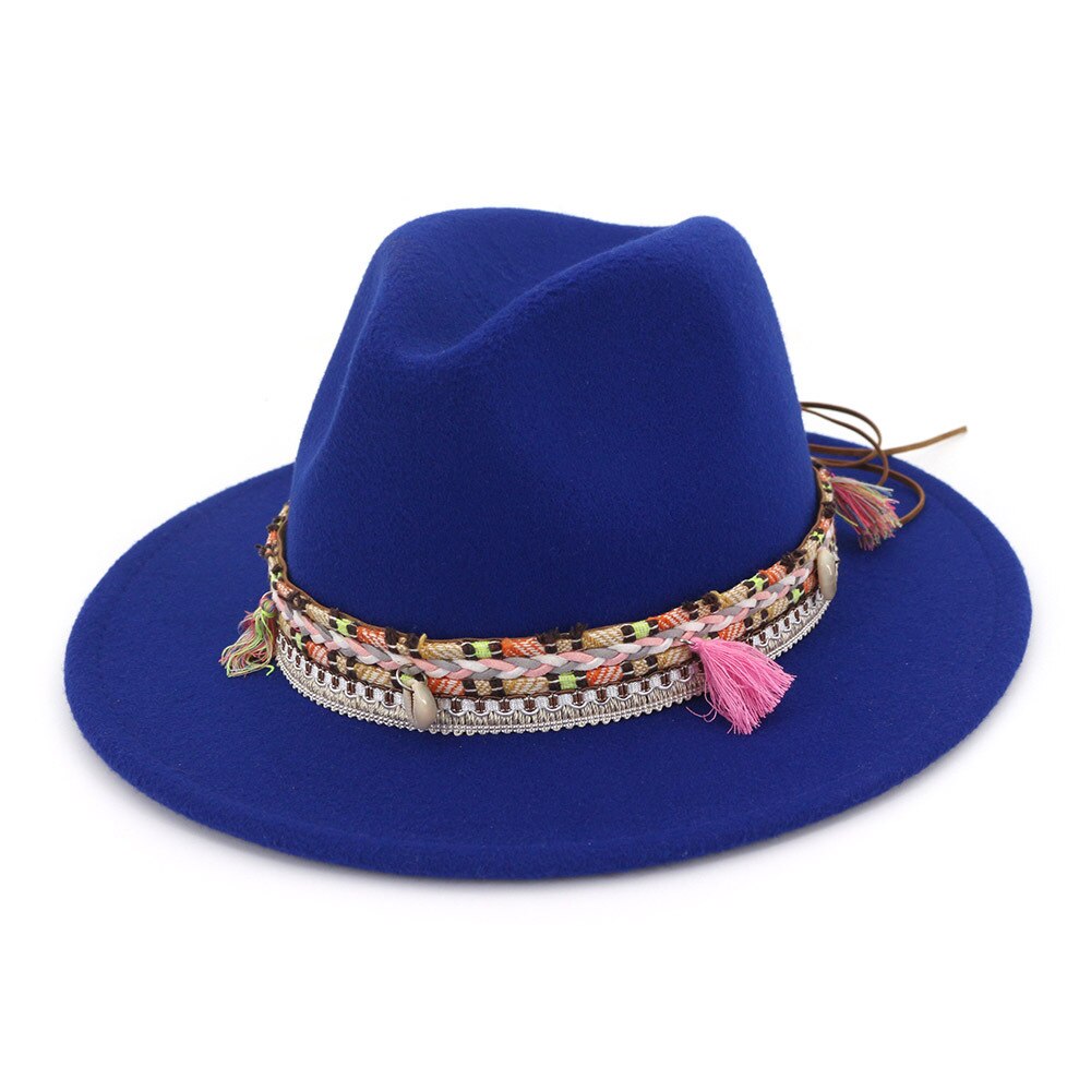 Nationale stijl dames heren wollen fedora hoed voor heren brede rand retro jazz hoed kerk panama paar petten: 9