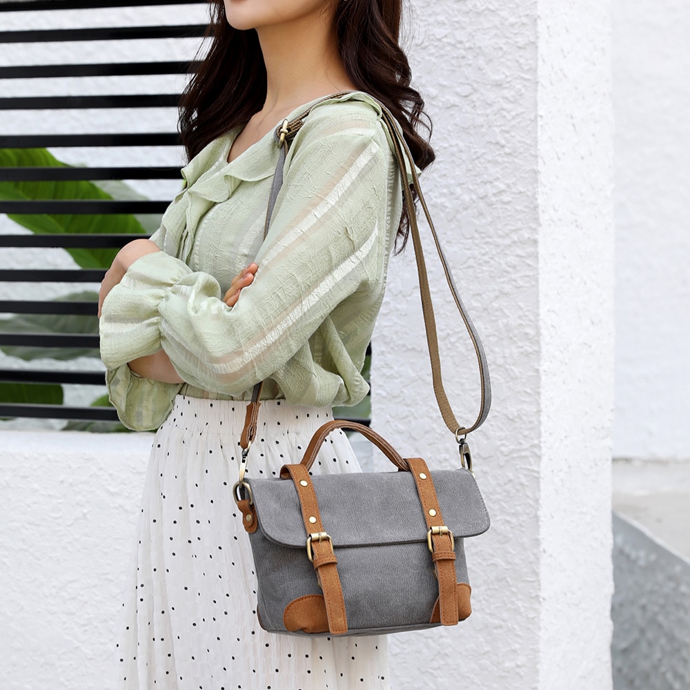 Solid lerret dameskulderveske myk hasp slitesterk crossbody allsidige vesker og vesker med flere lommer