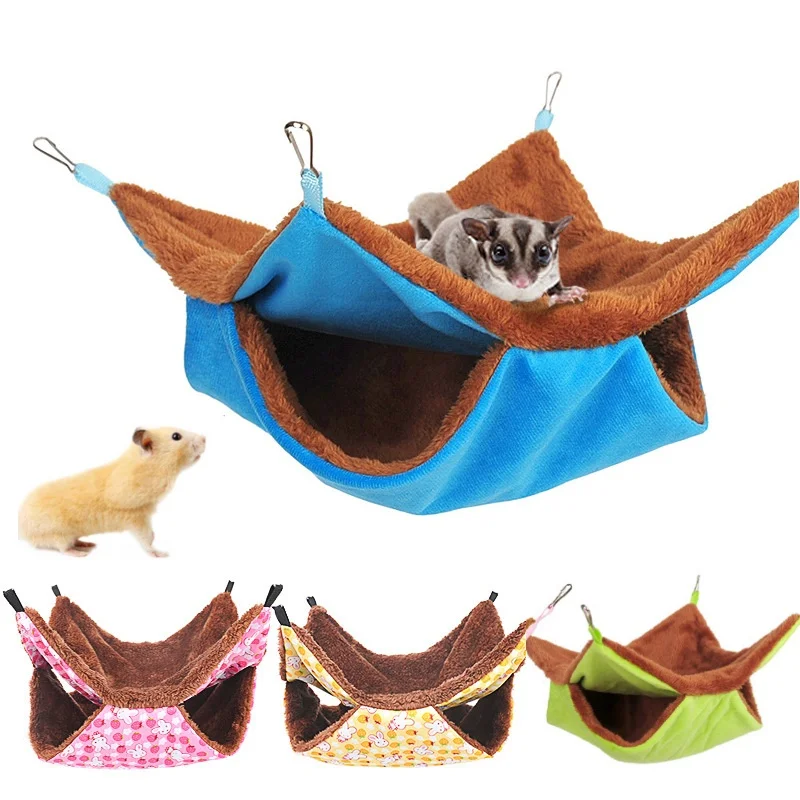 Hamaca de felpa de doble capa para mascotas, cama colgante cálida para hámster, hurón, cama colgante para gatos, roedores, hamaca, suministros para mascotas