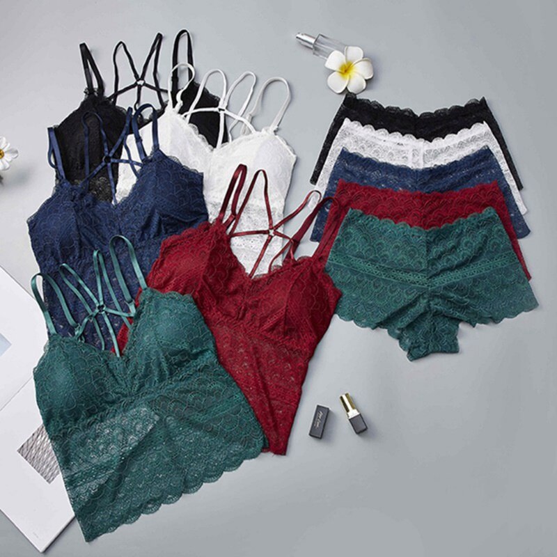 Kvinder blonde bh sæt sexet wire fri front bryst camis solide lingeri bh'er og udhulet kort sæt skønhed bagpå kryds lang søm vest