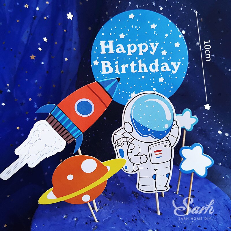Rakieta astronauta księżyc kartka urodzinowa ozdoba ozdoba na wierzch tortu deser na dzień dziecka piękne prezenty