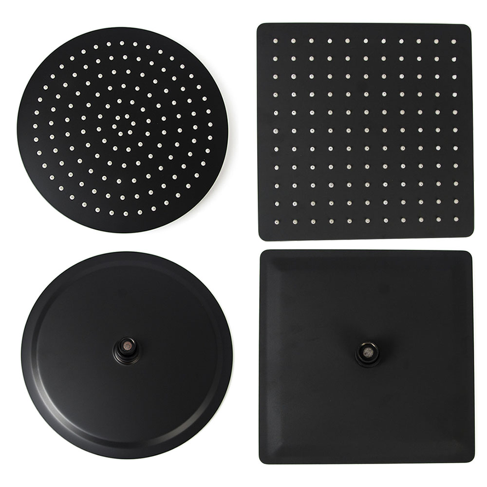 Black Round and Square Rain Shower Head Ultrathin 2 mm 8 10 12 Inch Choice Bathroom Wall & Ceiling Mounted Shower Arm