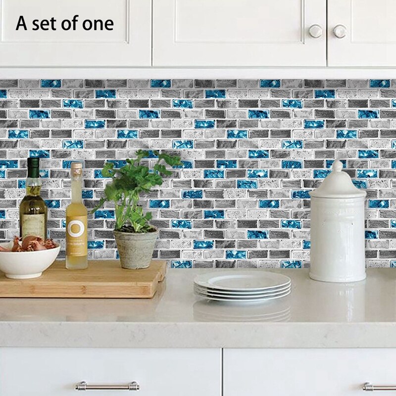 Vivid Tiles Blue Peel and Stick Tiles 3D Brick Effect Waterproof Kitchen Backsplash Decor Self Adhesive Wallpaper