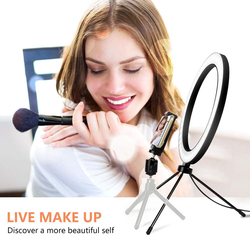 Selfie Led Ring Licht Telefoon Houder Voor Live Studio Video Fotografie Vlog Helderheid Verstelbare Bluetooth Remote Shutter Lamp
