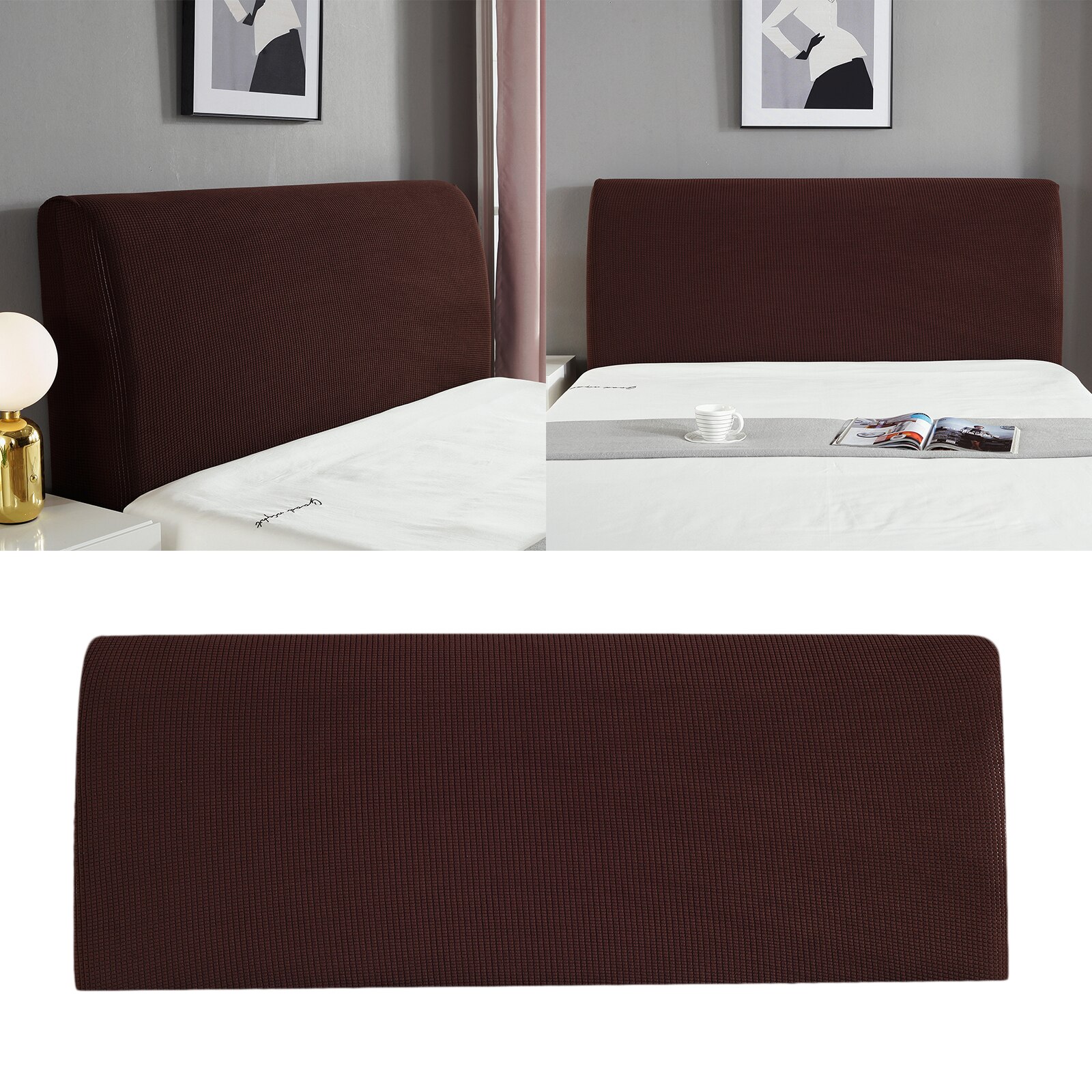 Stræk elastisk seng hovedgærde betræk bed hoved slipcover protector støvtæt 2-2.2m: Dyb kaffe