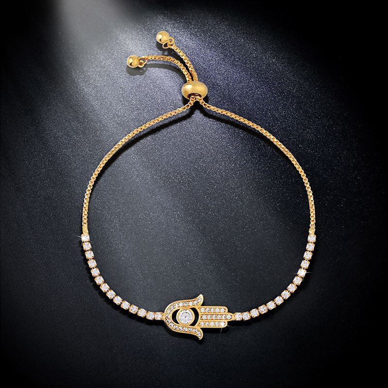 FLOLA Nuovo di Modo DELLA CZ Braccialetto della Mano di Fatima Pendenti E Ciondoli Pavimentato Zircone Cubico Hamsa Del Braccialetto per Le Donne Regali Gioielli Braccialetto in Oro brtk45
