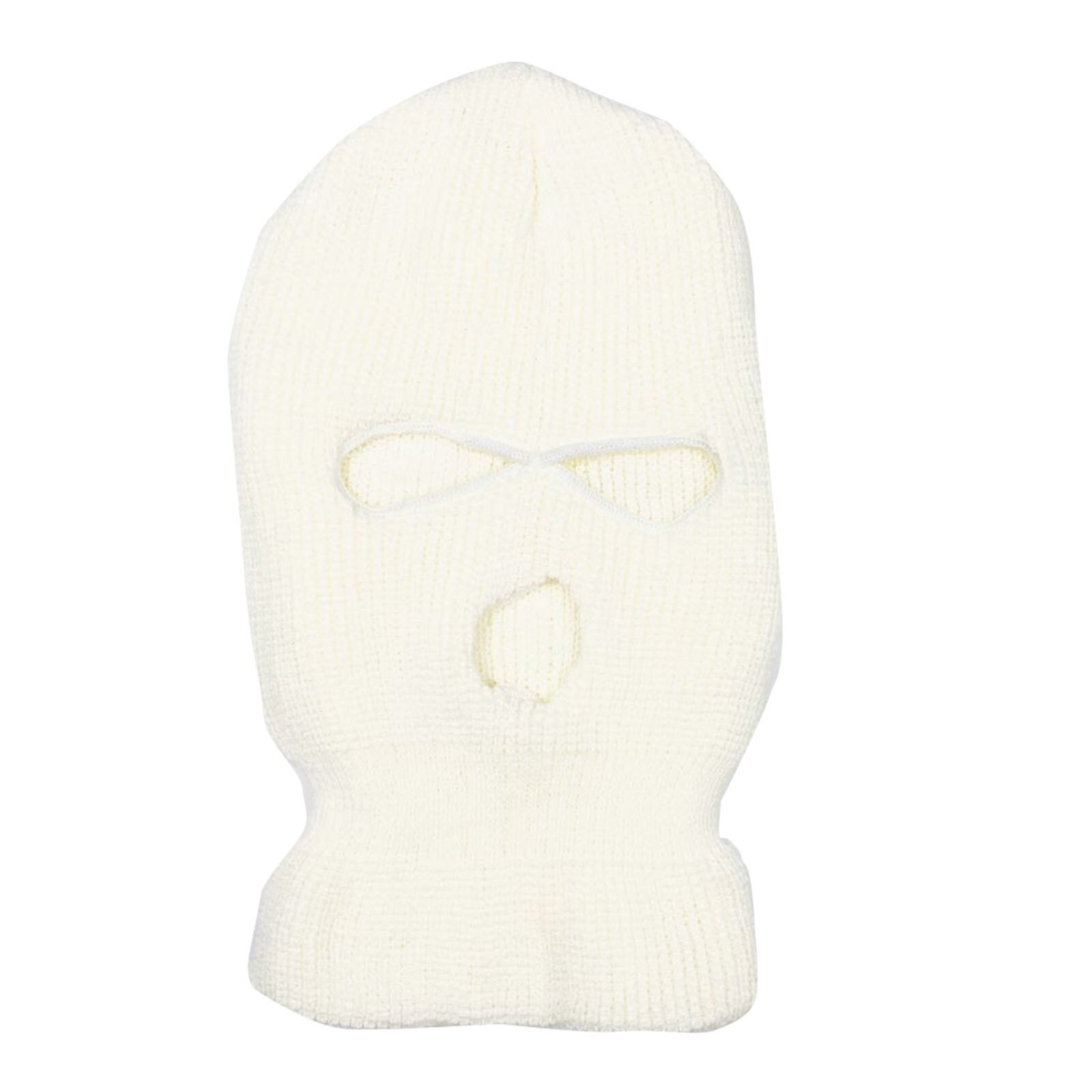 Men Knit Ski Face-Cover Winter Balaclavas Winter Outdoor Sports Full Face Mask ENA88: White