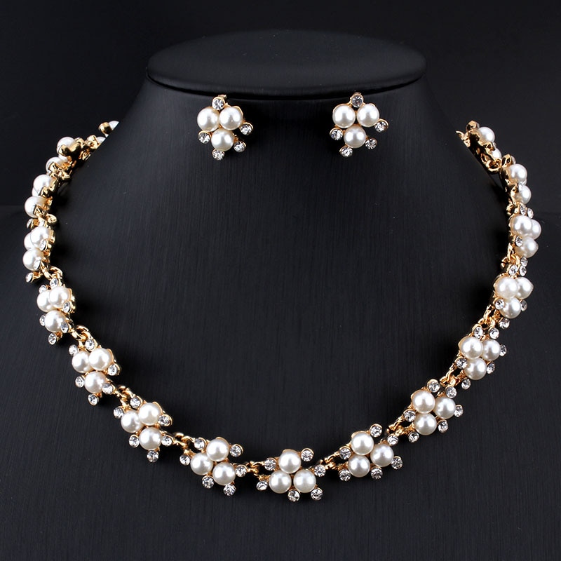 Jiayijiaduo Evening Dress Wedding Imitation Pearl Jewelry Sets Necklace Earrings for Charm Women Clothing Accessories Gold Color