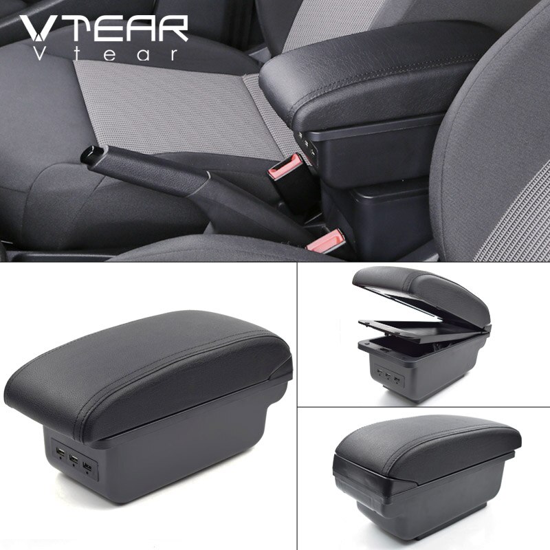 Vtear til toyota verso tilbehør armlæn boks usb armlæn bil styling læder opbevaring boks midterkonsol dekoration: D sort