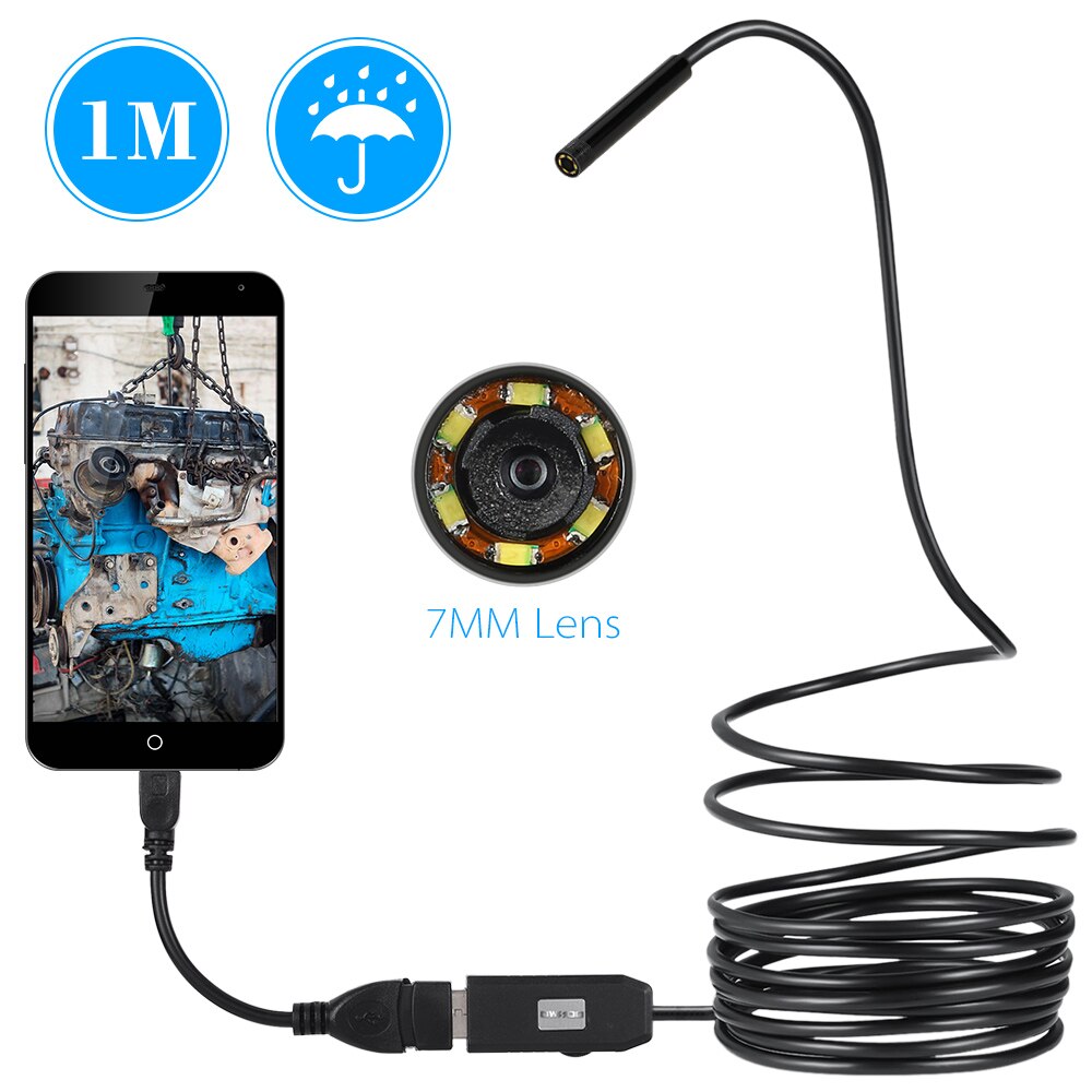 KKMOON 6 LED 7mm lente endoscopio IP67 impermeable inspección boroscopio USB Cable serpiente tubo cámara para OTG Compatible con Android