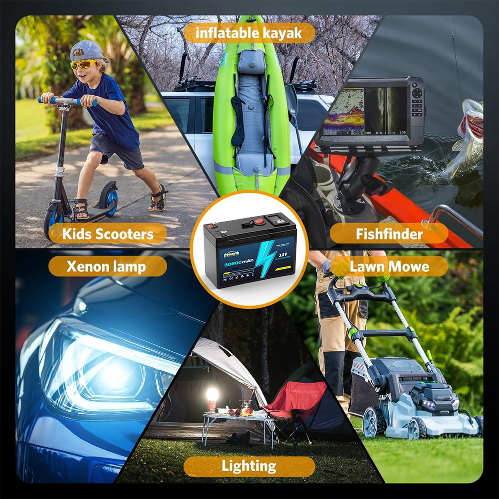 12 V 30,6 Ah LiFePO4-Lithiumbatterie, integriertes 30 A BMS, über 5000 wiederaufladbare Deep-Cycle-Batterie, perfekt für Solarenergie
