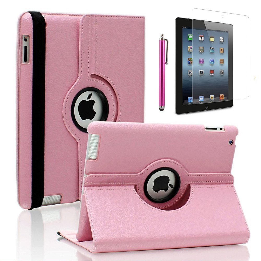 CucKooDo 360 Degree Rotating Stand Smart Case Cover for iPad with Retina Display (iPad 4th), For the iPad 3 & iPad 2: Pink