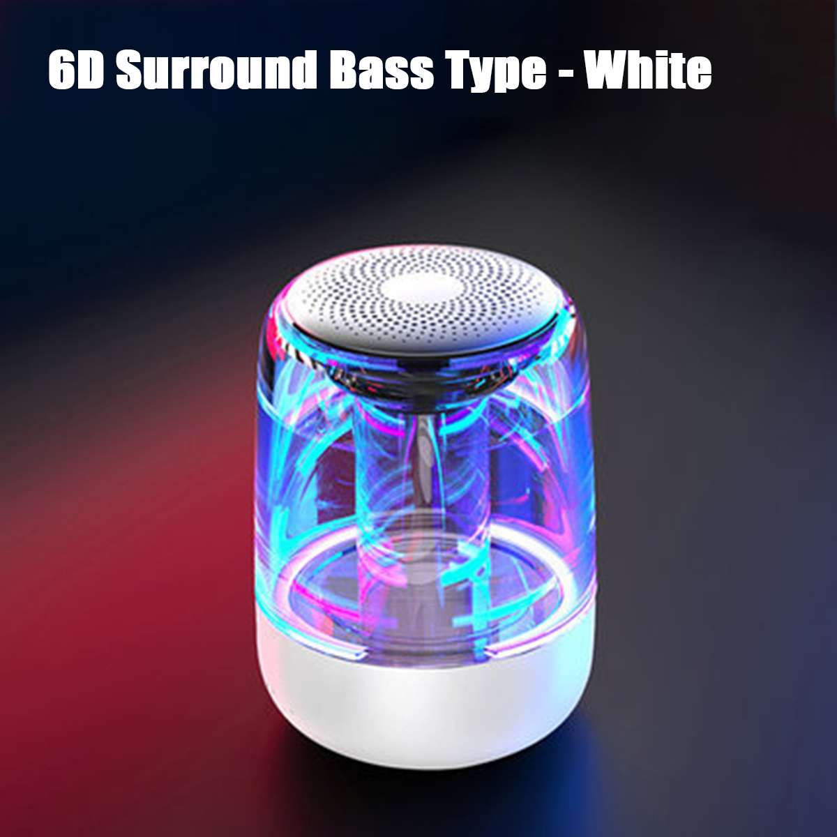 Bluetooth Wireless Speakers Waterproof Stereo Column Portable Bass Subwoofer Speaker Colorful Light Support TF Card with Mic: White B