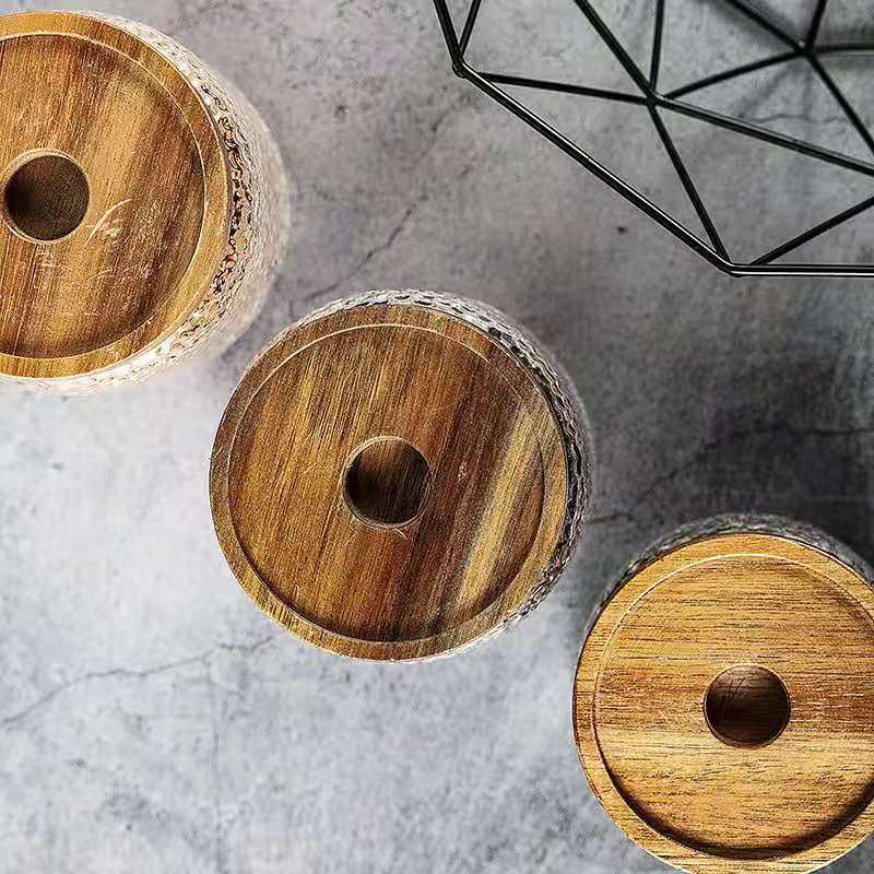 Hammer glass sealed cans high borosilicate glass tea cans acacia wood storage cans food storage tanks