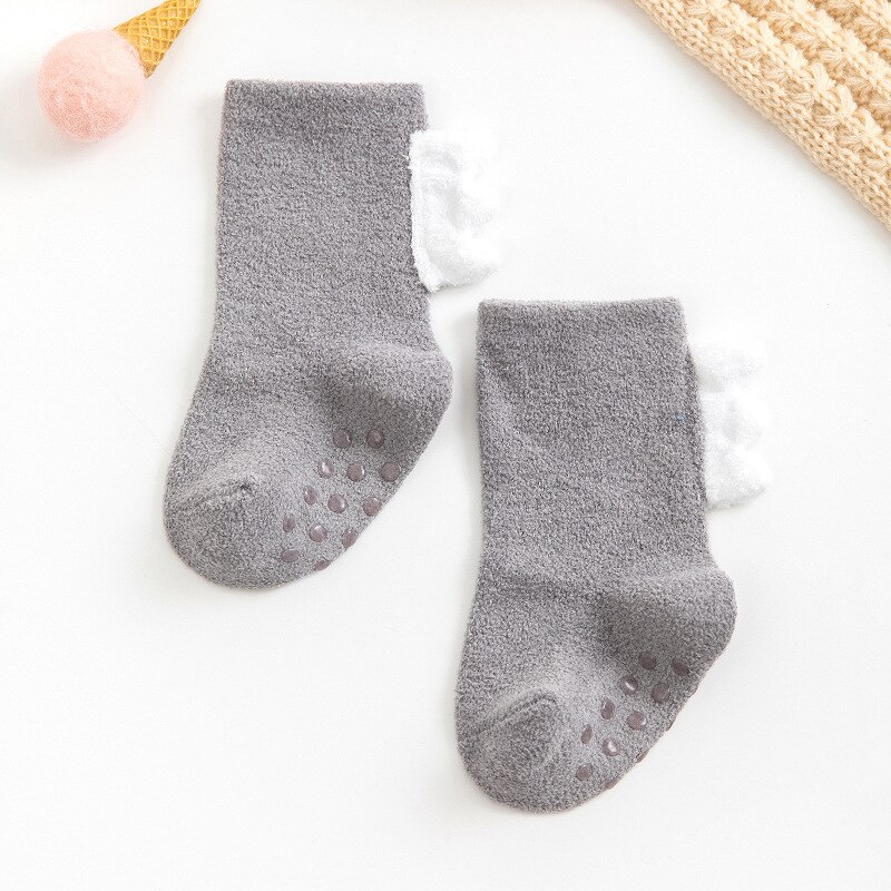 Winter Warm Coral Fleece Baby Socks Soft Thicken Terry Toddler Socks Cute Cartoon Dinosaur Infant Non-slip Floor Sock Boys Girls: Gray / S 0-1years old
