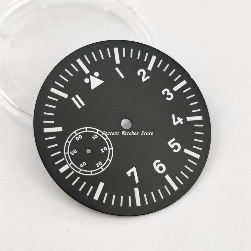 38.9mm Horloge Gezicht Groene Lichtgevende Zwarte Wijzerplaat Fit ETA 6498 Meeuw Uurwerk Horloge