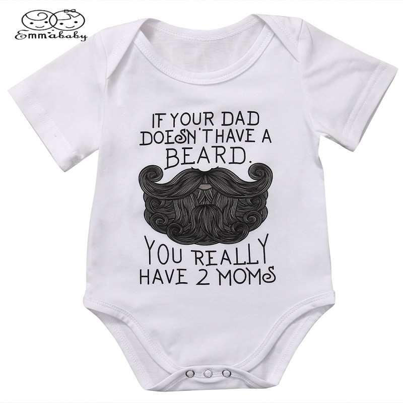 Emmababy Grappige Pasgeboren Baby Jongen Meisje Baard Print Korte Mouw Romper Jumpsuit Speelpakje Kleding Outfit