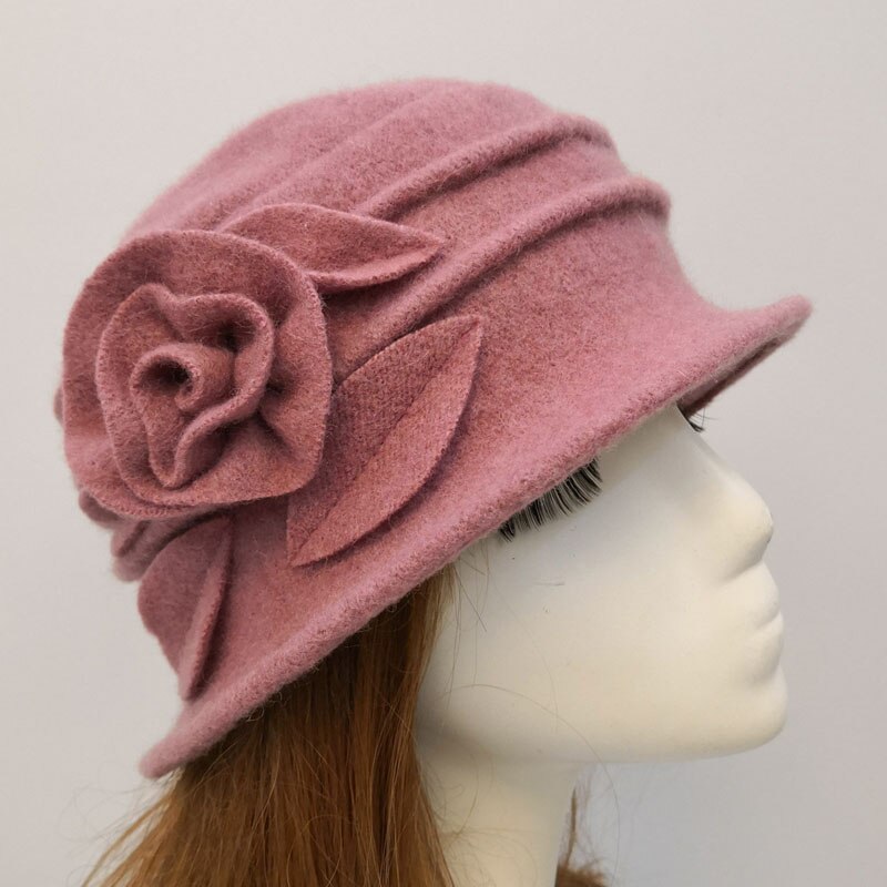 Vrouwen Koepel Fedora Hoed 100% Wol Dames Hoeden Emmer Cap Herfst Winter Solid Bloemen Warme Floppy Hoed Chapeau Femme