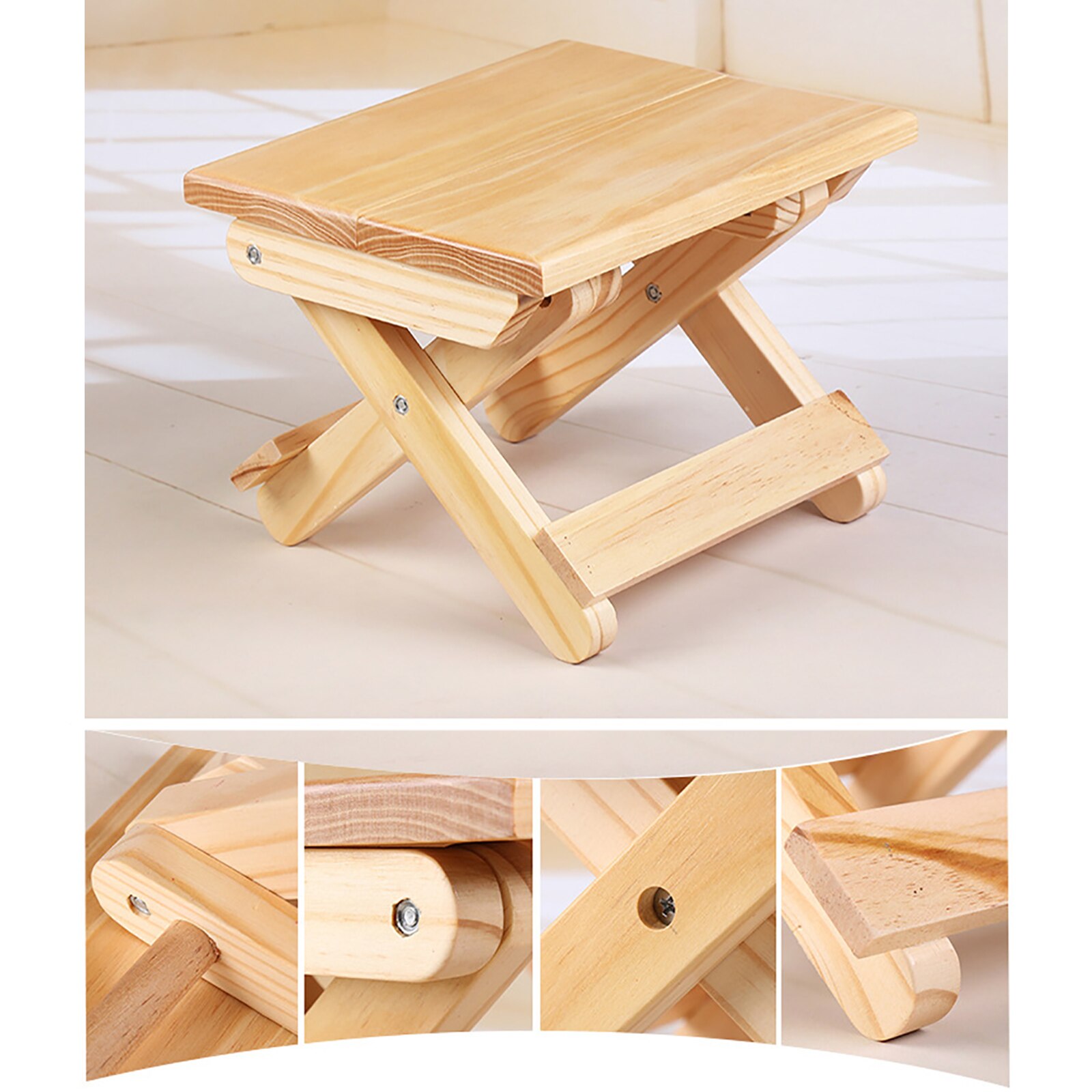 Banco pequeño de madera maciza firme y estable, taburete cuadrado para el hogar, para terrazas y pesca, ahorro de espacio para Cocina