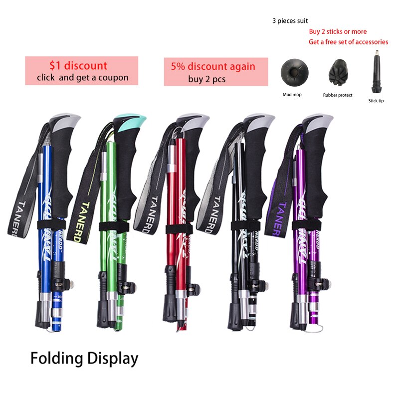 A Pair Fold Walking Stick For Outdoor Camping Trekking Telescopic Baton Nordic Walking Poles For A Hike Trekking Poles