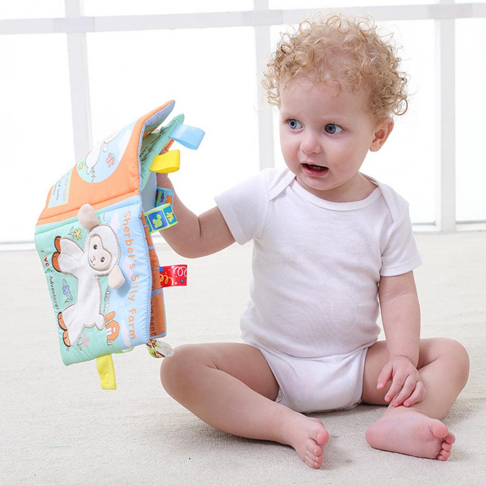 Stoffbuch für babys, cartoon-tierbücher, bissfestes materialbuch, intelligenzentwicklung, frühes lernspielzeug, vorlesen
