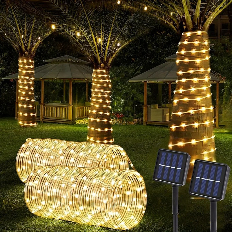Luces de cuerda solares para exteriores, guirnaldas de luces LED de tubo transparente para , piscina, patio, valla de árbol, jardín, porche, Camping, calle