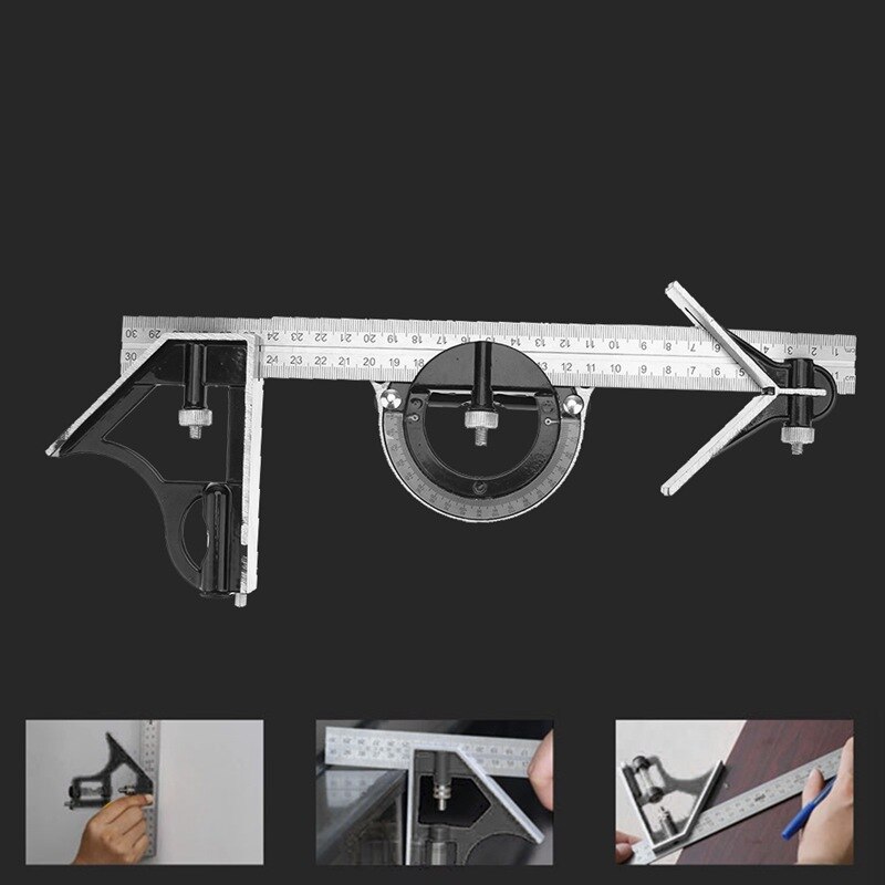 3 In1 Adjustable Ruler Multi Combination Square Angle Finder Protractor 300mm/12 inch Measuring Set Tools Universal Ruler Righ
