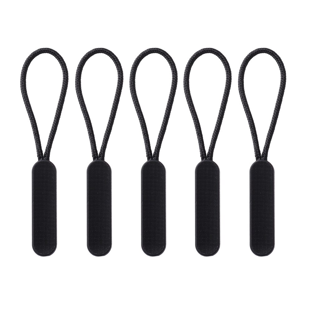 5Pcs/Bag DIY Black Zipper Pull Puller End Fit Rope Tag Fixer Zip Cord Tab Replacement Clip Broken Buckle Travel Bag Backpack