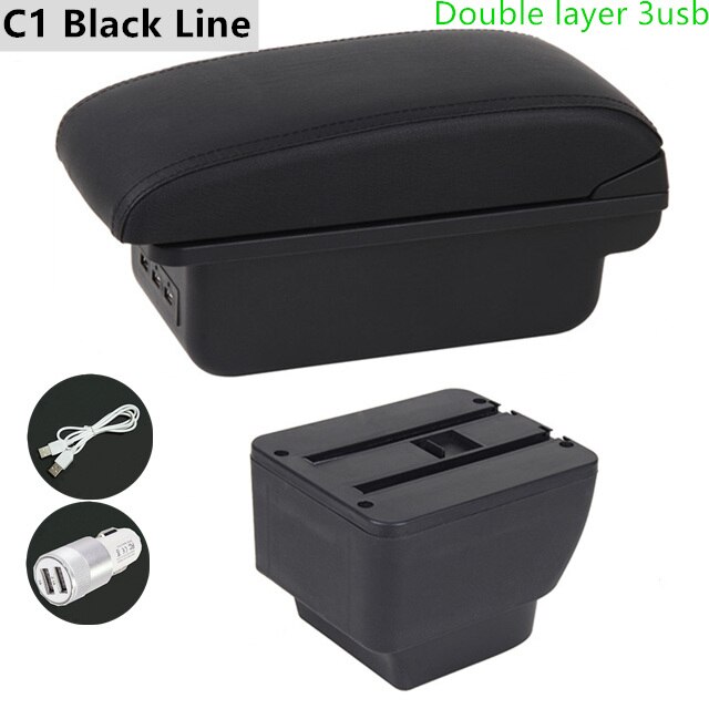 Armrest Box for Mazda 2 Leather Arm Rest Center Console Storage USB Car Accessory: C1 Black Line