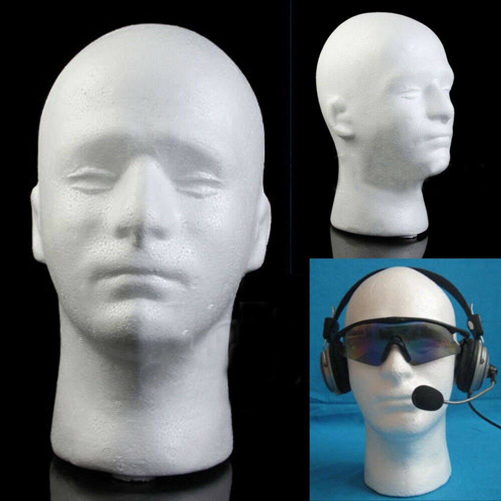 1x Mannelijk Hoofd Model Mannelijke Witte Polystyreen Piepschuim Foam Hoofd Model Stand Pruik Haar Hoed Headset Mannequin Foam Mannequin