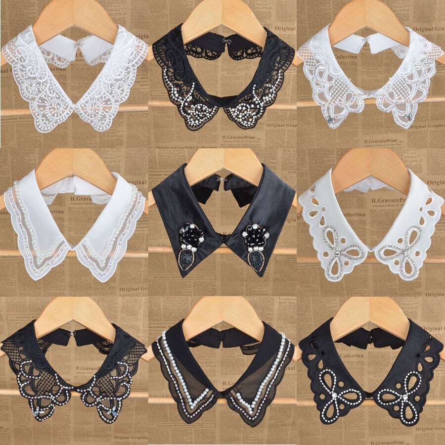 Chemise et faux col pour femmes | , fait à la main, faux col, accessoires de décoration en dentelle avec strass, collier cravate