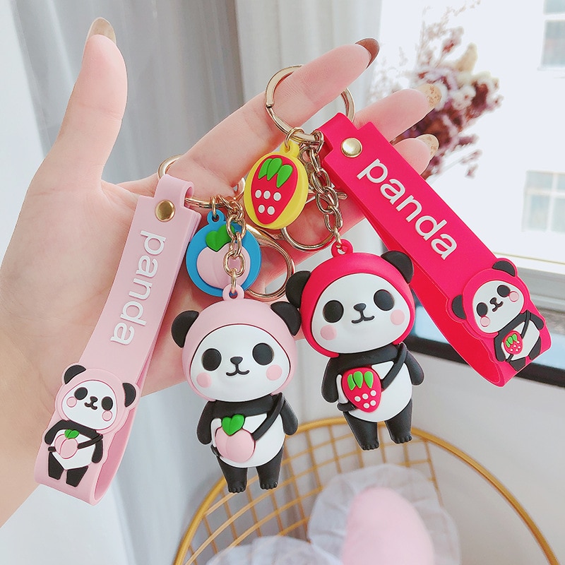 Cute cartoon Panda keychain Silicone Key chains For Women 3D Animal Keyrings Charm Car Key Holder bag ornaments