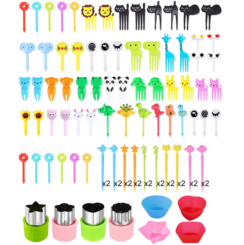 Cute Mini Food Picks Children Animal Toddler Cartoon Snack Cake Dessert Food Fruit Forks With Cutter Silicone Lunch Box Dividers: Light Grey