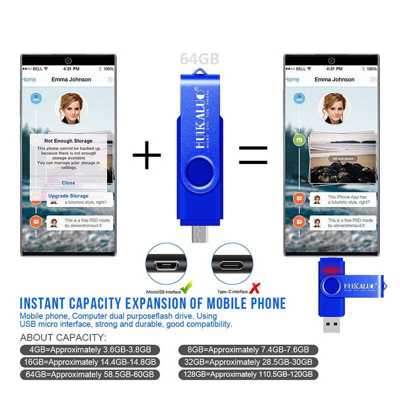 Movimentação alta 2.0 16gb 32gb 64gb 128gb 2 do flash de usb de quanlity otg micro em 1 disco pendrive pendrive u da vara de usb da memória da movimentação do flash