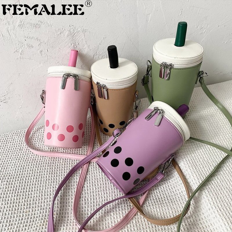 Grappig Stro Melk Thee Cup Vrouwen Handtassen Leuke Meisjes Kleur Contrast Geek Crossbody Tas Individuele Cup Vorm Schoudertassen