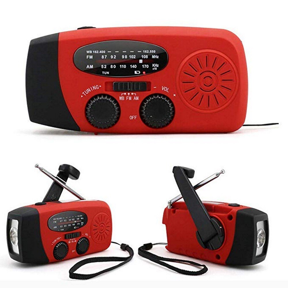 Multifunktionel håndradio solar krank dynamo drevet am/fm/noaa musik radio brug nødlys led lommelygte og power bank