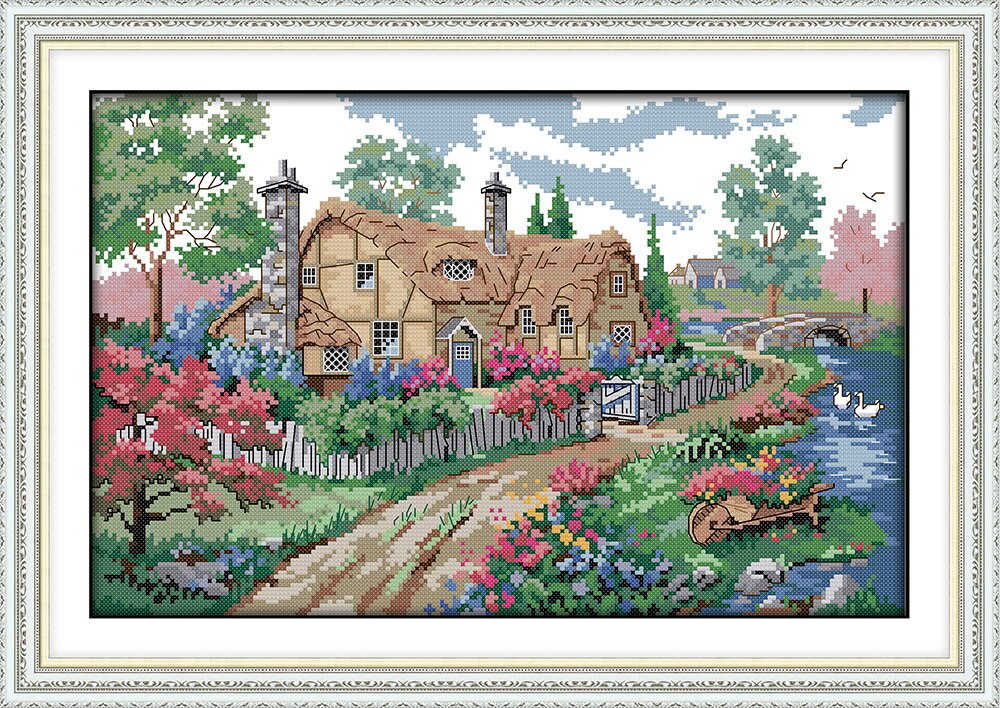 A Country cabin 8 cross stitch kit aida 14ct 11ct count printed canvas stitches embroidery DIY handmade needlework