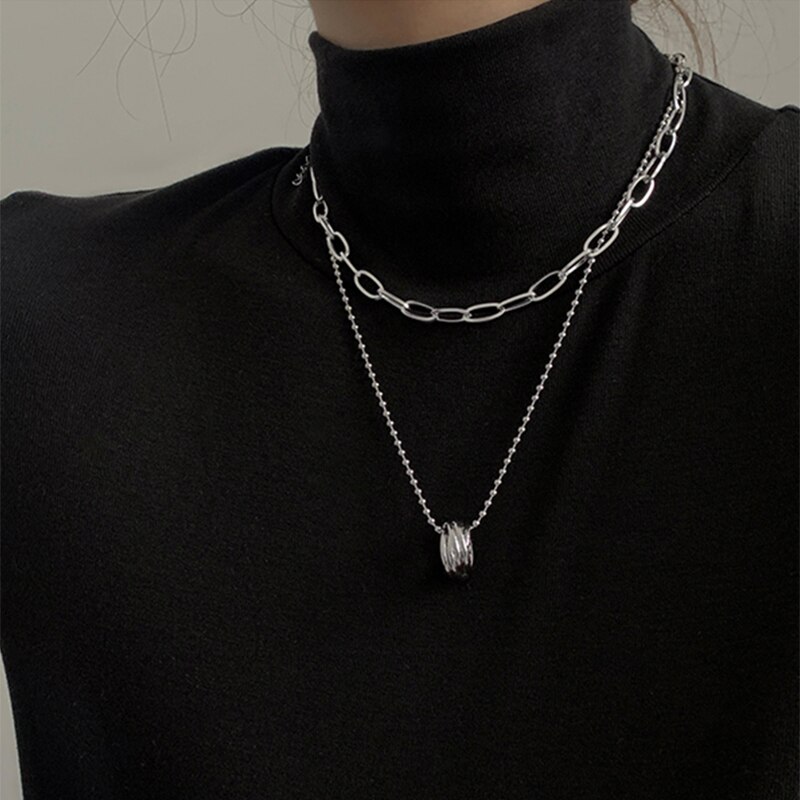 modisch Doppel schicht Lange Kette Halskette Einfache Minimalistischen Punk Kette Halskette für Frauen Männer Gothic Schmuck