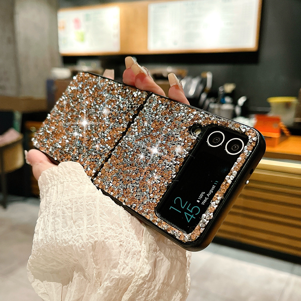 Funda de teléfono de lujo con diamantes de imitación y diamantes de imitación para Samsung Galaxy Z Flip 6 5 4 3 5G, funda suave ultrafina con protección a prueba de golpes: Tela de algodón / Azul