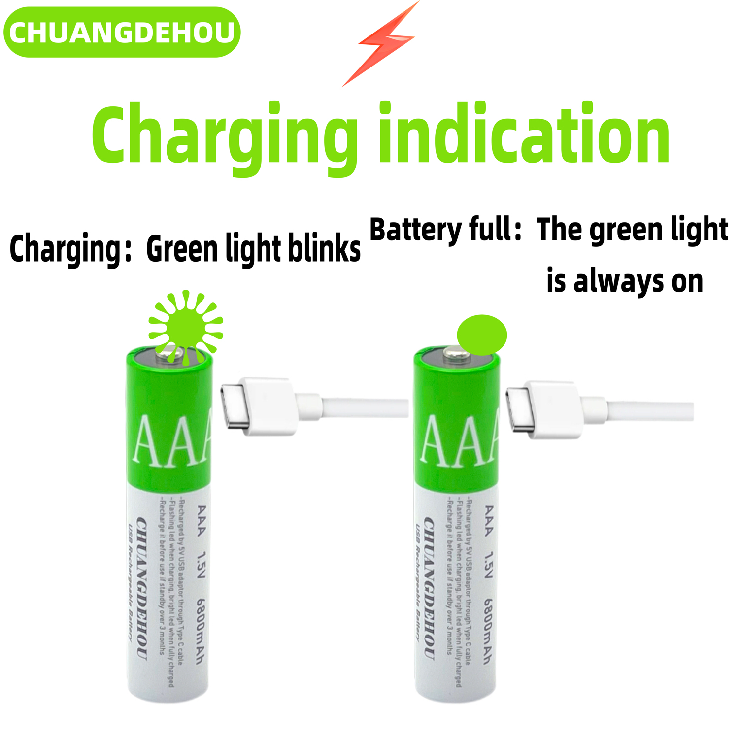 1,5 V Aa/Aaa lithiumbatterij Type-C snel opladen 9900 mAh + 6800 mAh hoge capaciteit groen en wit milieuvriendelijk twee kleuren geschikt voor afstandsbediening/speelgoed/camera/muis (2+2 secties)