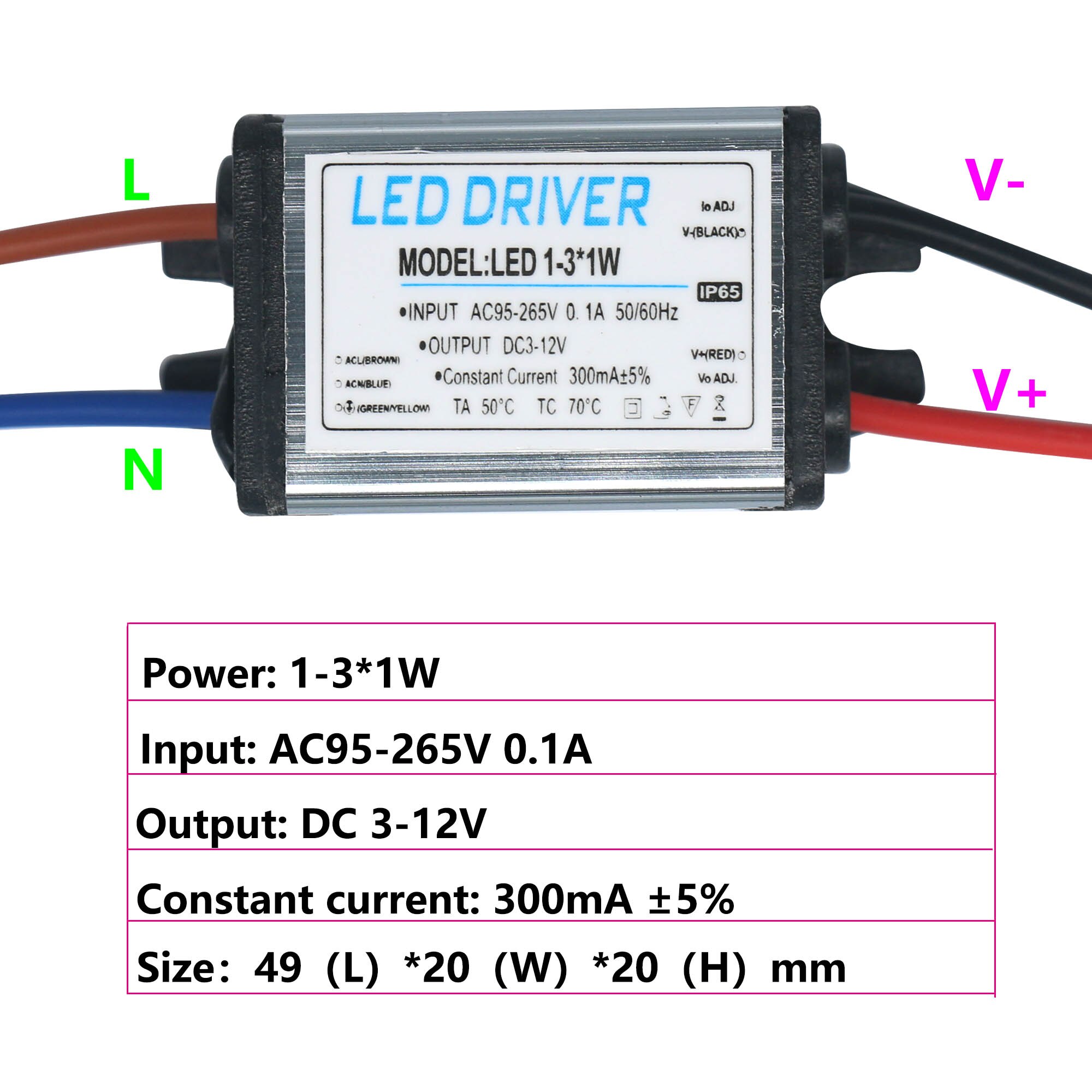 Controlador LED impermeable, fuente de alimentación de voltaje constante, transformadores de iluminación para lámpara LED, 1-3W 4-7W 8-12W 25-36W 300mA: 1-3W
